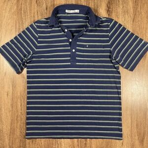 Criquet Polo‎ Shirt Mens Medium Blue Striped Rugby Casual Cotton Lightweight Men
